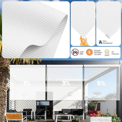Motorized Outdoor Shades, Custom Patio Roller Blinds with Remote, Smart Exterior Sun Shades Compatible with Alexa, HomeKit, Google Home (1% Openness White)