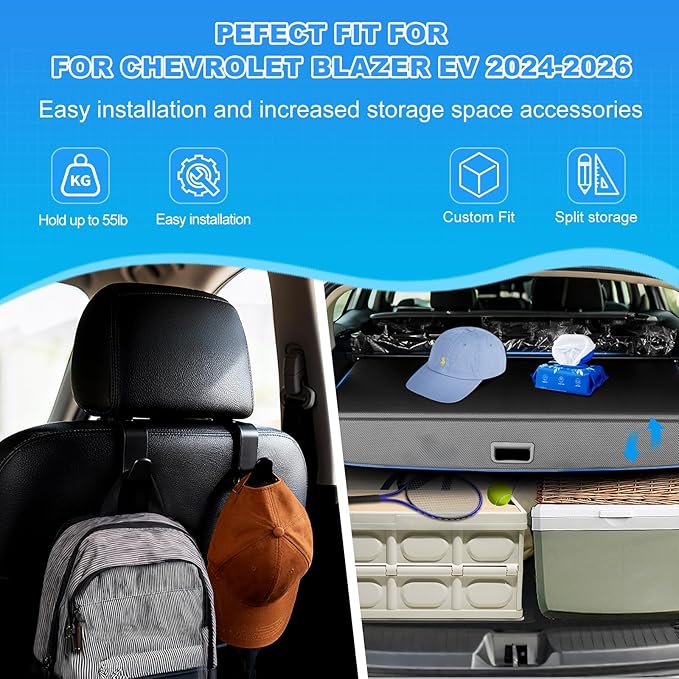 AUXKO Retractable Cargo Cover for Chevy Blazer EV/Honda Prologue 2026-2024, Luggage Security Shade Cover for 2025 Blazer EV/Prologue Shielding Shade Anti-Peeping Luggage Privacy Screen, Carbon Fiber