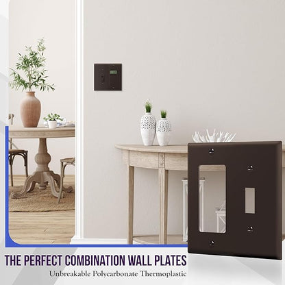 ENERLITES Combination Toggle Light Switch/Decorator Light Switch Plate, Double Switch Wall Plate, Standard Size 2-Gang 4.50" x 4.57", Polycarbonate Thermoplastic, 881131-BR, Brown