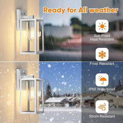 PARTPHONER Silver Dusk to Dawn Porch Lights Fixtures Wall Mount, Sensor Exterior Lighting Lamp set of 2, Anti Rust Wall Sconce, Waterproof Outdoor Wall Lantern for House Doorway, Garage, WTWL176AS2