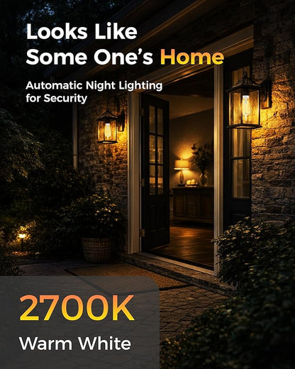 ST19 Timer Light Bulb 4 Pack: Vintage Edison LED Bulbs with Built-in Timer, 3H/6H/9H/12H Auto Modes, Warm White 2700K 600lm, E26 Base, No WiFi, Energy Saving Indoor/Outdoor Porch & Patio Light