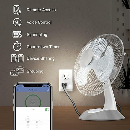 Feit Electric Indoor Smart WiFi Plug Works with Alexa and Google Home, No hub Required, 2.4 Ghz Network Only, Remote Control from Anywhere 15 Amp Smart Outlet Plug, Indoor, White with Night Light
