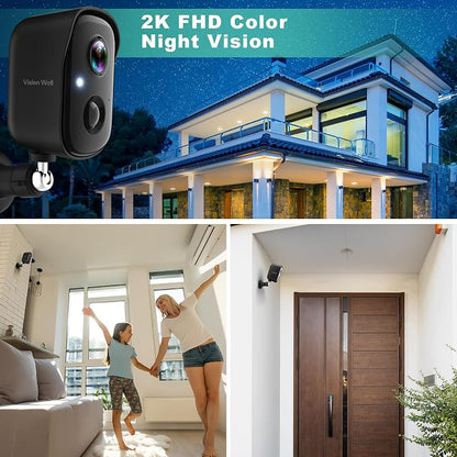 Security Cameras Wireless Outdoor, 2K Indoor Cameras for Home Security Battery Powered, AI Motion Detection, Color Night Vision, 2-Way Talk, Spotlight Siren Alarm, Cloud & SD Storage-Jet Black 2 Pack