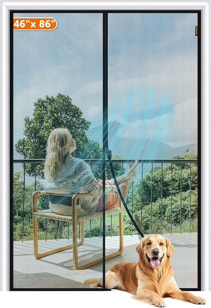 MAGZO Magnetic Screen Door Fit Door Size 46 x 86 Inch, Screen Size 48" x 87" Strong Magnet French Style Mesh, Heavy Duty Polyester Mesh with Hook & Loop for Sliding Entrance, Gray