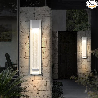 ASD LED 24" Bubble Glass Wall Light Fixture, Outdoor & Indoor Seeded Sconce | 3CCT, Waterproof, Dimmable, ETL Listed | 20W 600LM 3000-5000K 100-277V | Exterior Lantern, Porch Lighting | White, 2 Pack