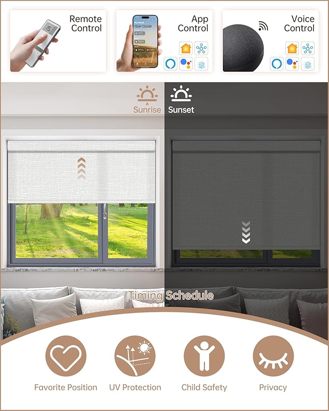 Kincmo Motorized Blinds with Remote, Light Filtering Roller Shades Work with Apple Homekit,Alexa,Google Home, Custom Electric Blinds with App,Voice Control (75% Blackout Classic White)