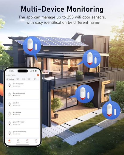 PILSAMAS Smart WiFi Freezer Refrigerator Door Alarm with APP Alerts, No Subscription Fee, 0-60s Delay, Scheduled Arm/Disarm, 0-120dB Adjustable Siren with Light for Fridge/Home/Commercial