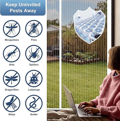 METAONLY Magnetic Screen Door Mesh Fits 36" x 82" Door - Curtain Size 38" x 83", Works for Patio, Sliding Door, Keeps Bug Mosquito Out, Fresh Air Flow, White