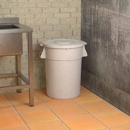 44 Gallon White Round Commercial Trash Can with Lid, Heavy-Duty Food Grade NSF Certified, Perfect for Restaurant, Office, School, Garage, Backyard, Workshop, Warehouse