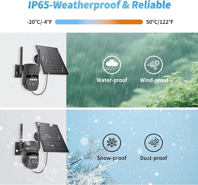 WY-LINK Solar Camera Outdoor Wireless, 360° Cameras for Home Security, Two-Way Talk, Auto Tracking, Light Alarm, Color Night Vision