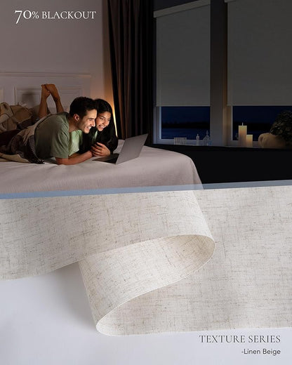 Motorized Light Filtering Shades Compatible with Alexa Google Smart Blinds Automatic Window Shade Remote Control 70% Blackout Linen Beige