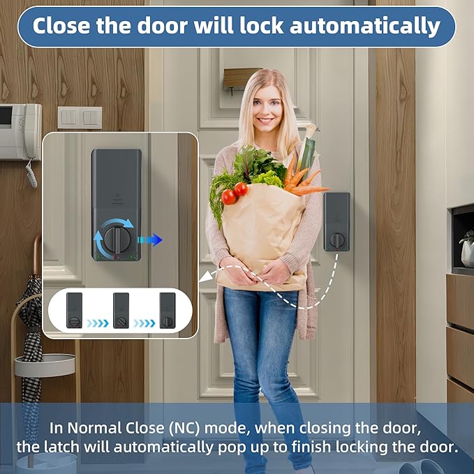 Smart Door Lock with Fingerprint & Keyless Entry, Tuya Smart Devices Compatible, Bluetooth Touchscreen Keypad, for Home Security & Smart House Automation, Easy Installation for Wood Doors