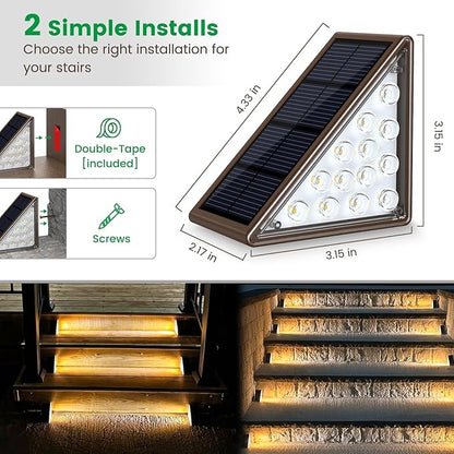JOFIOS Solar Step Lights for Outside, 12pack Solar Stair Lights Outdoor Waterproof IP67, Deck Step Lights, Outdoor Light Decor for Staircase, Patio, Front Step, Pathway, Front Porch(Warm Brown)