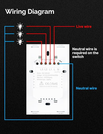 MOES Matter Wi-Fi Smart Light Switches Touch Glass Design, Needs Neutral Wire, Single Pole, 2.4GHz, Remote & Voice Control with Alexa, Google Home & Siri, Supports Timer and Schedule, White 2 Gang