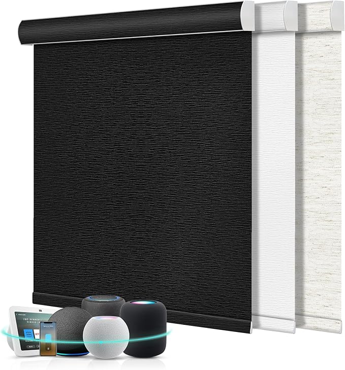 Aprilsmart Motorized Blinds with Remote,Compatible with Apple HomeKit Alexa Google Home- Voice and app Control,Motorized Roller Shades 100% Blackout Custom Size(Treebark obsidian-28)