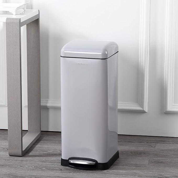 happimess HPM1007C Betty Retro 8-Gallon Step-Open Trash Can with Soft-Close Lid, Fingerprint Resistant, Modern, Minimalistic for Home, Kitchen, Laundry Room, Office, Bedroom, Bathroom, Gray