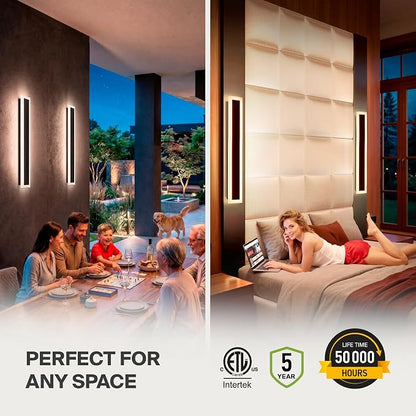 ASD LED 36" Long Wall Mount Light Fixture, Outdoor & Indoor Linear Sconce | 3CCT, Dimmable, Waterproof, Anti-Rust, ETL Listed | 30W 2350LM 3000-5000K 100-277V | Exterior Porch Lighting | Black