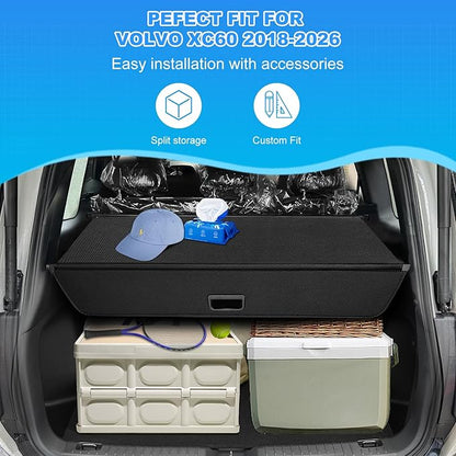 AUXKO Retractable Cargo Cover for Volvo XC60 2026-2018, Trunk Cargo Cover Luggage Security Shade Cover for 2026 2025 2024 Volvo XC60 Shielding Shade Anti-Peeping Luggage Privacy Screen, Carbon Fiber