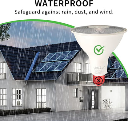 Qualilux PAR38 Dusk to Dawn LED Flood Light Bulbs, Daylight White 5000K, 150W Equivalent 17W, 1700LM, Auto On/Off Light Sensing Outdoor Light Bulb, 2 Pack, Non-Dimmable, HQ-H033