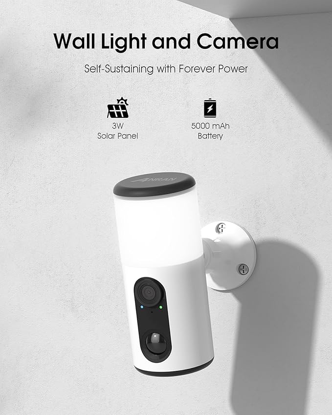 ANRAN Solar Security Cameras Wireless Outdoor with Light,2K Porch Floodlight Camera with Color Night Vision & AI Motion Detection,2-Way Talk Spotlight Siren Alarm,Compatible with Alexa,2PCS