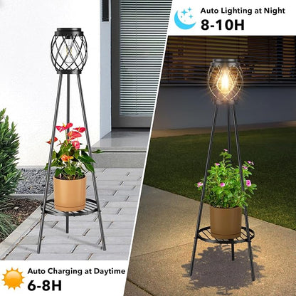 MXwcy 2 Pack Solar Lights Outdoor with LED Edison Bulbs, Vintage Style Solar Floor Lamp with Plant Stands, Weatherproof Garden Lights for Pathway, Patio, Yard, Porch Decor 8-10 Hours Lighting