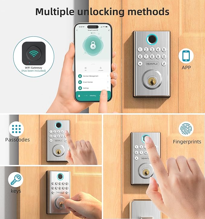 WiFi Smart Door Lock Set: HEANTLE Keyless Entry Deadbolt with Handle Fingerprint Deadbolt Electronic Digital Keypad Door Lock Alexa App Remote Control