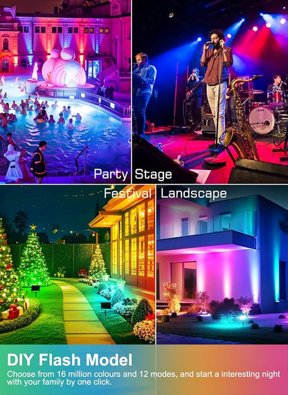 T-SUN LED Flood Lights Outdoor, 600W Equivalent Smart RGB Landscape Light | Color Changing Waterproof Floodlight with APP&Remote Control, 2700K & 16 Million Colors, Timing, Music Sync, IP66, US Plug