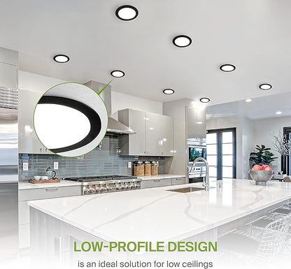 ASD 1 Pack 8 Inch LED Recessed Light 20W, 5 CCT 2700K-5000K CRI90+, IC Rated Ultra Thin Dimmable Ceiling Lights with J Box, Canless Wafer Downlight, Round Slim Panel Lighting, UL Listed, Black
