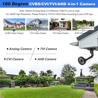 HD 180 Degree Wide Angle View 2.0MP 1080p Security Camera 4-in-1 CCTV Bullet Wired Cam BNC, AHD/TVI/CVI/CVBS, Analog Coax Coaxial Surveillance Video Add–On Camera for Indoor/Outdoor Use
