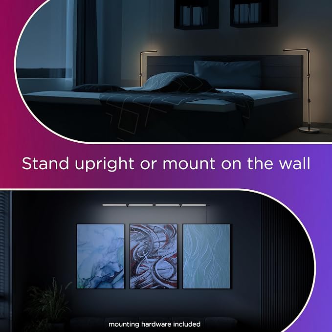 Enbrighten Vibe RGBWIC Smart Foldable Floor Lamp with Music Sync | Color-Changing Ambient Lighting with DIY Effects, Alexa and Google Compatible, Ideal for Gaming Rooms and Bedrooms