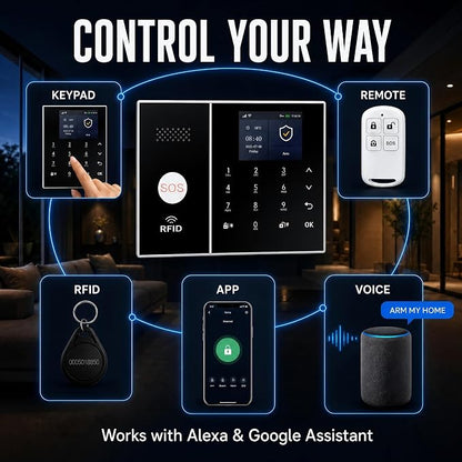 XUK 4G/GSM/Wi-Fi Alarm System for Home Security, 24-Piece Kit | Works with Alexa & Google Home | SOS button | Door & PIR motion sensors | For houses & apartments