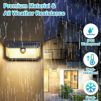2-Pack Motion Sensor Solar Lights Outdoor, 388 LEDs 4000LM Solar Outdoor Lights Waterproof with 270° Wide Angle , Warm White Solar Powered Security Wall Light for Garden, Fence, Door, Garage, Yard