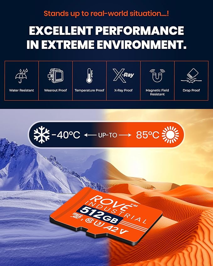ROVE Industrial 512GB Micro SD Card with USB 3.0 Type C Card Reader, High Endurance microSDXC Memory Card 100MB/s Read Speed, C10, U3, V30, 4K, A2 for Dash Cam, Android Smart Phones, Tablets, Games