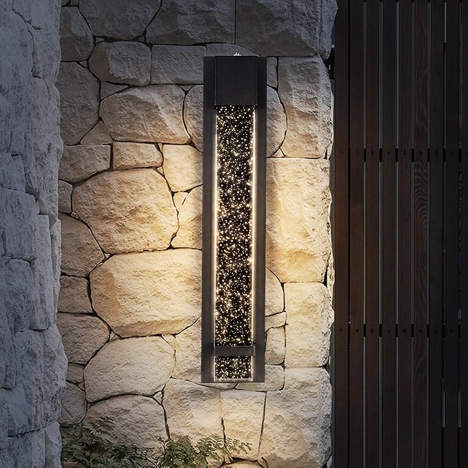 ASD LED 24" Bubble Glass Wall Light Fixture, Outdoor Dusk to Dawn Sconce | 3CCT, Waterproof, Photocell, ETL Listed | 12W 500LM 3000-5000K 120V | Exterior Lantern, Porch Lighting | Black