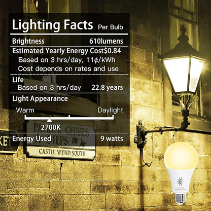 Gonhom 4 Pack Dusk to Dawn Light Bulbs Outdoor, 2700K Warm White, 720LM, 9W(60W Equivalent) A19 E26 Automatic On/Off LED Sensor Light Bulbs, Dusk to Dawn Outdoor Lighting for Porch Garage Patio