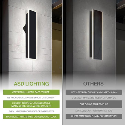 ASD LED 36" Long Wall Mount Light Fixture, Outdoor & Indoor Linear Sconce | 3CCT, Dimmable, Waterproof, Anti-Rust, ETL Listed | 30W 1900LM 3000-5000K 100-277V | Exterior Porch Lighting | Black