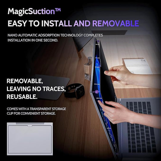 Peslv Privacy Screen for 13.5 Inch Surface Book 3/2/1, MagicSuction™ Removable Anti Spy Black Protector, Glare Blue Light Filter for Microsoft Laptop Computer Monitor