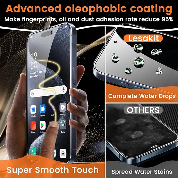 Lesakit 4+4 Pack Privacy Screen Protector for iPhone 15 Pro 6.1-Inch with 4 Pack Camera Lens Protector, Anti Spy Tempered Glass Film 9H Hardness Case Friendly
