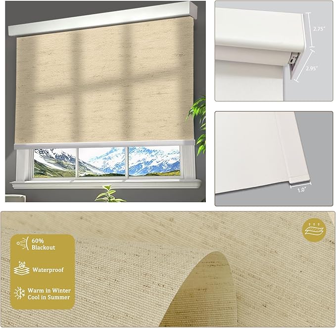 Motorized Blinds with Remote Cordless Automatic Motorized Shades Custom Blinds for Windows Smart Curtains Compatible with Alexa Google Home(Light Filtering Linen Soft Dunes,W29 x H72in)
