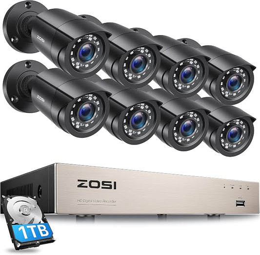 ZOSI 8CH Home Security Camera System Outdoor with 1TB Hard Drive