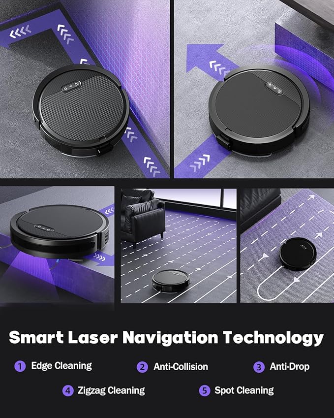 V3 Robot Vacuum and Mop, 3 in 1 Robot Vacuum Cleaner, Self-Charging Robotic Vacuum, 120 Min Runtime, 5000Pa Suction, 2.99" Thin, Support 2.4GWifi/ Alexa/App, for Pet Hair,Carpet,Hard Floor