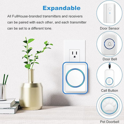 Caregiver Pager, FullHouse Wireless Call Button 1000+ Feet, SOS Alert Nurse Calling Elderly Fall Help System for Patient/Disabled Monitoring at Home, Waterproof (White, 2 Button + 2 Receiver)