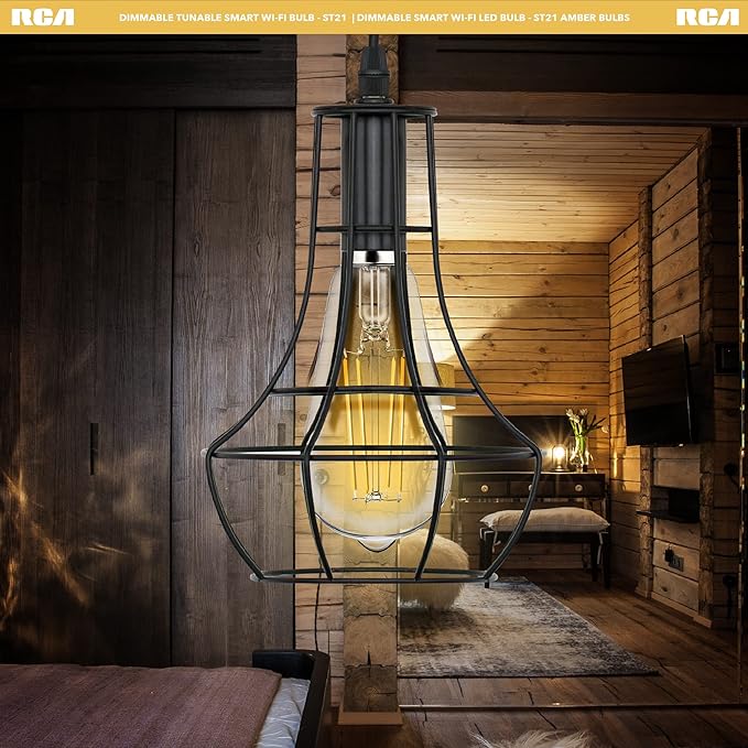 RCA WiFi Smart Light Bulb ST21 Vintage Amber LED, 8W 60W Equivalent, Dimmable & Tunable Edison Bulb, Alexa Devices & Google Home Compatible, E26 Smart Bulb for Bedroom Living Room
