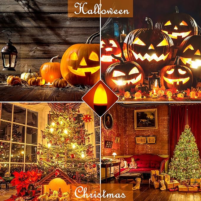 Bestview Flickering Light Bulbs,3 Modes Led Flame Effect Light Bulb, Smart E12 Chandelier Base Candle Fire Light Bulb for Halloween, Christmas,Party, Porch, Indoor&Outdoor Home Decoration -6 Pack