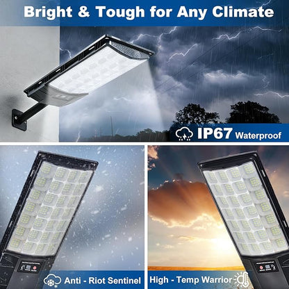 Solar Street Lights Outdoor, 4-Pack 45000LM, Dusk to Dawn Motion Sensor Light with Remote, 7500K LED Solar Flood Light, IP67 Waterproof Wall Mount Security Light for Yard, Garage, Driveway