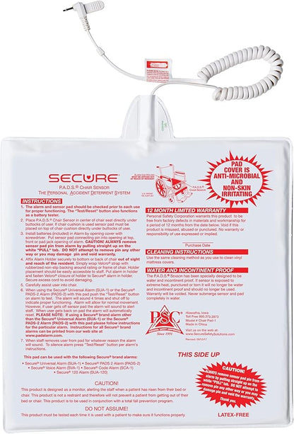Secure Safety Solutions Chair and Bed Alarm for Elderly Fall Prevention - 80 dB Monitor, 12x12 and 12x30 Sensor Pads - Caregiver Alert System for Seniors, Dementia Patient Monitoring, Home Care Safety