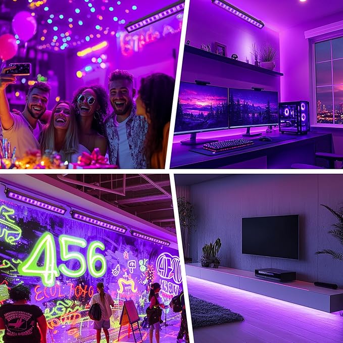 38W LED Black Light Bar Blacklight Bars with Plug and Switch Light Up 22x22ft Area for Glow Party Halloween Parties Bedroom Decorations Stage Lighting -1pack