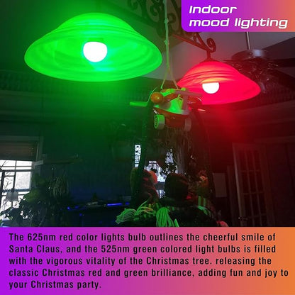 Red Green E12 LED Candelabra Bulbs, 25w-40w Equivalent, 3W Christmas Light Bulbs, E12 Small Base Globe Red Green LED Bulb for Christmas Halloween Holiday Party Wedding Decoration (1 Red+1 Green)