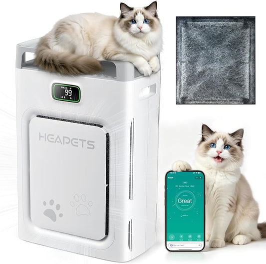 Pet Air Purifier for Home 2500 Sq Ft, H13 HEPA Double-Sided Filter with Washable Pre-filter,APP Control,for Pet Hair Dander Odor Allergies Smoke Dust,PM2.5 Air Quality Monitor,Auto Mode,P358 Cat Perch