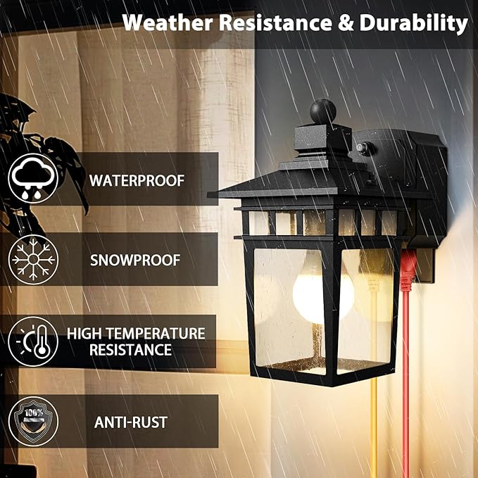 Dusk to Dawn Outdoor Lights with GFCI Outlet Sensor Outside Exterior Porch Wall Light Fixture, Anti-rust Wall Mount Lantern,Waterproof Wall Sconce,Outside Lights for House Front Door,Bulb not Included